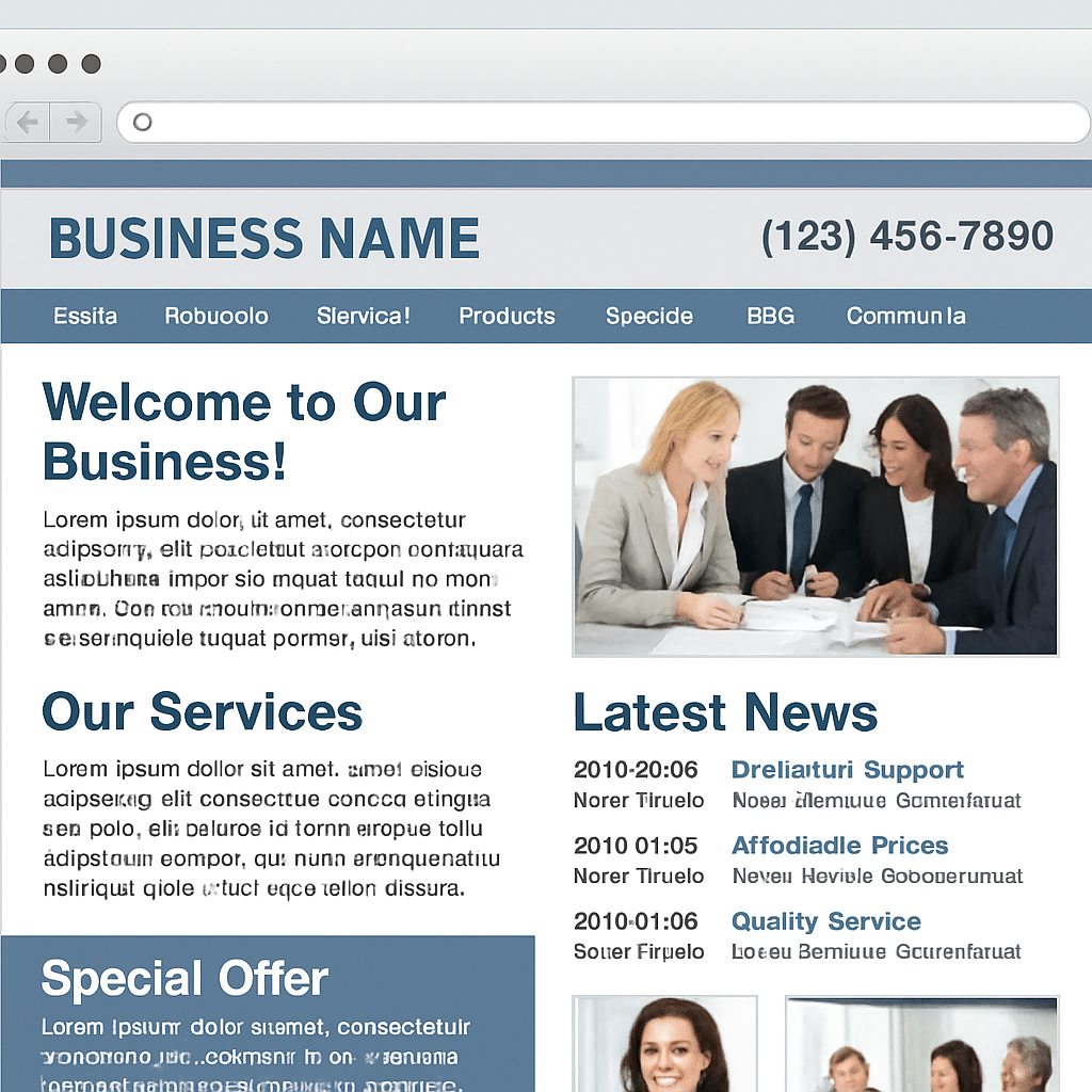 Example of an outdated, cluttered small business website